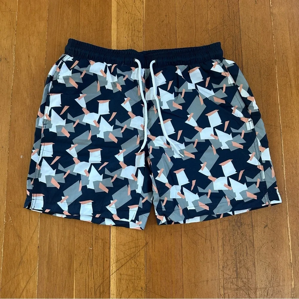 Vestige Geometric Print Swim Shorts NWT Navy Size Large
